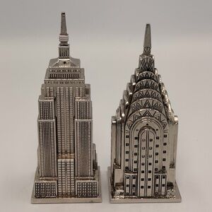 Godinger NYC Empire State & Chrysler Building Salt Pepper Shakers Art Deco 4”